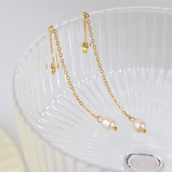 Light Luxury High Quality Advanced Classic Natural Baroque Pearl Chain Earrings