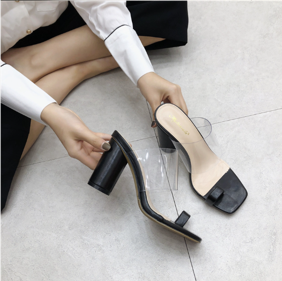 Transparent high heel slippers