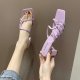 Thin Belt Net High Heels Thick Heel Square Heel Woven Half Slippers