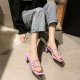 Thin Belt Net High Heels Thick Heel Square Heel Woven Half Slippers